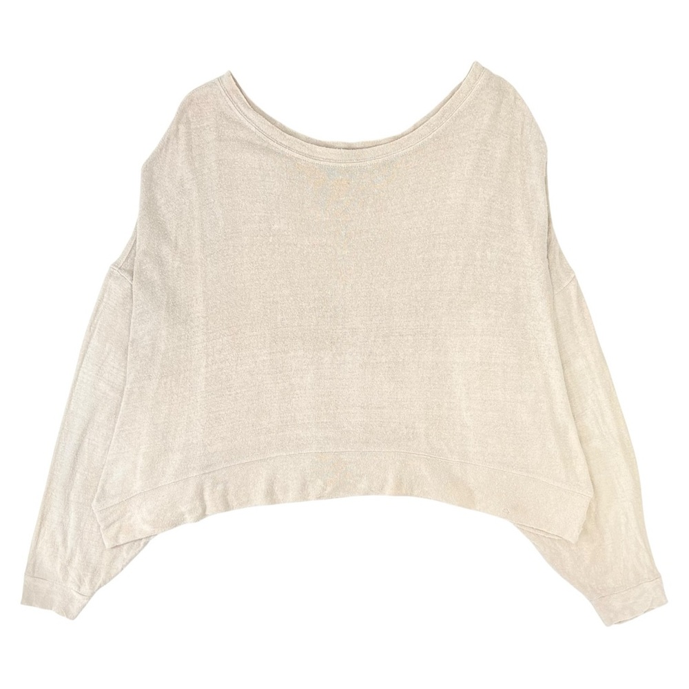 Na Nin Margot Raw Silk Cropped Sweatshirt - Beige Tan Oversized Long Sleeve Top